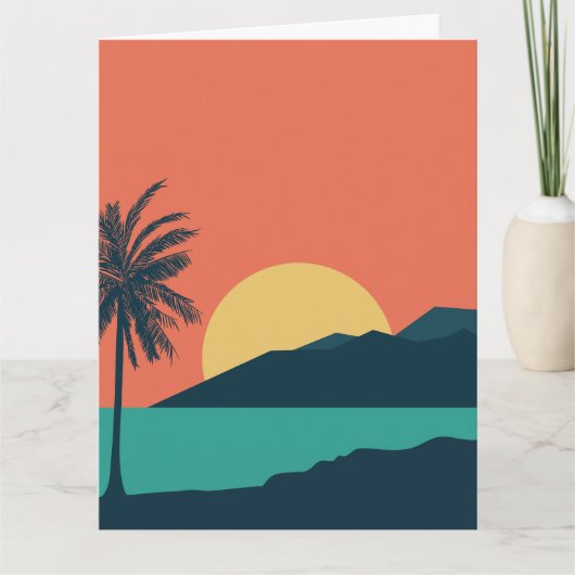 Palmboom Zonsondergang, Eiland, Boho Abstracte Kun Kaart (Voorkant)