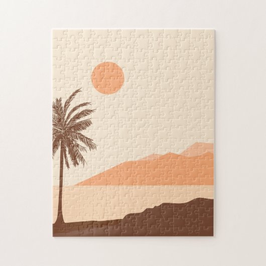 Palmboom Zonsondergang, Eiland, Boho Abstracte Kun Legpuzzel (Verticaal)