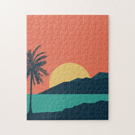 Palmboom Zonsondergang, Eiland, Boho Abstracte Kun Legpuzzel (Verticaal)