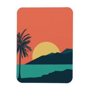 Palmboom Zonsondergang, Eiland, Boho Abstracte Kun Magneet