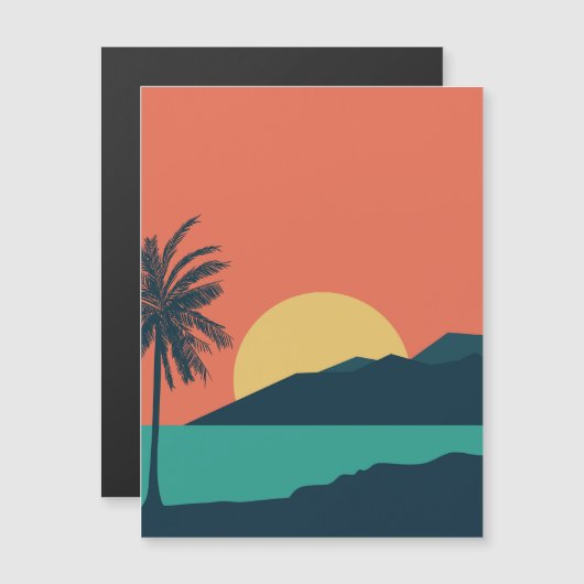 Palmboom Zonsondergang, Eiland, Boho Abstracte Kun Magnetische Uitnodiging (Voorkant / Achterkant)