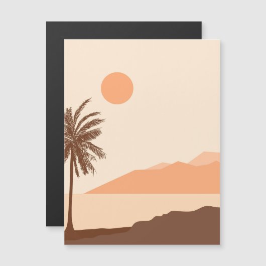 Palmboom Zonsondergang, Eiland, Boho Abstracte Kun Magnetische Uitnodiging (Voorkant / Achterkant)