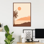 Palmboom Zonsondergang, Eiland, Boho Abstracte Kun Poster (Thuiskantoor)