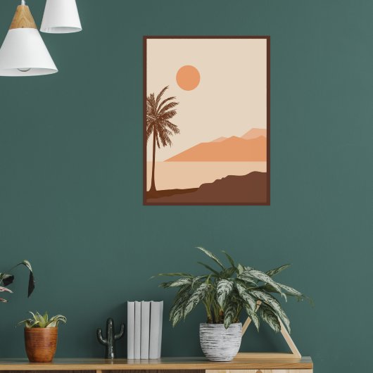 Palmboom Zonsondergang, Eiland, Boho Abstracte Kun Poster (Woonkamer 1)