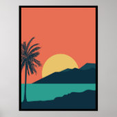 Palmboom Zonsondergang, Eiland, Boho Abstracte Kun Poster (Voorkant)