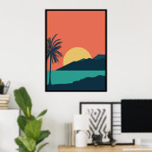 Palmboom Zonsondergang, Eiland, Boho Abstracte Kun Poster (Thuiskantoor)