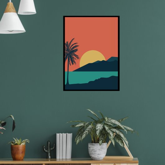Palmboom Zonsondergang, Eiland, Boho Abstracte Kun Poster (Woonkamer 1)