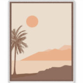 Palmboom Zonsondergang, Eiland, Boho Abstracte Kun Sticker (Voorkant)