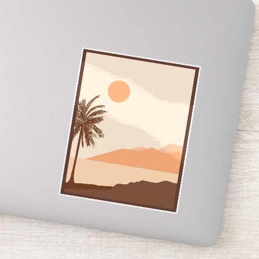 Palmboom Zonsondergang, Eiland, Boho Abstracte Kun Sticker (Detail)