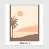 Palmboom Zonsondergang, Eiland, Boho Abstracte Kun Sticker (Vel)