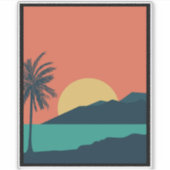 Palmboom Zonsondergang, Eiland, Boho Abstracte Kun Sticker (Voorkant)