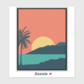 Palmboom Zonsondergang, Eiland, Boho Abstracte Kun Sticker (Vel)