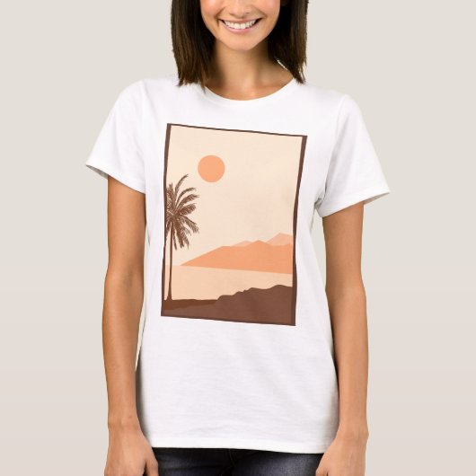 Palmboom Zonsondergang, Eiland, Boho Abstracte Kun T-shirt (Voorkant)