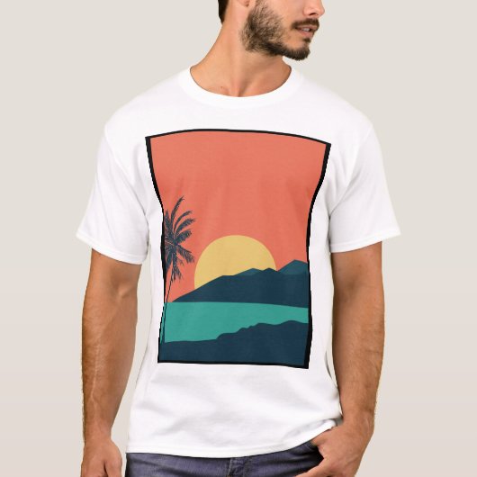 Palmboom Zonsondergang, Eiland, Boho Abstracte Kun T-shirt (Voorkant)