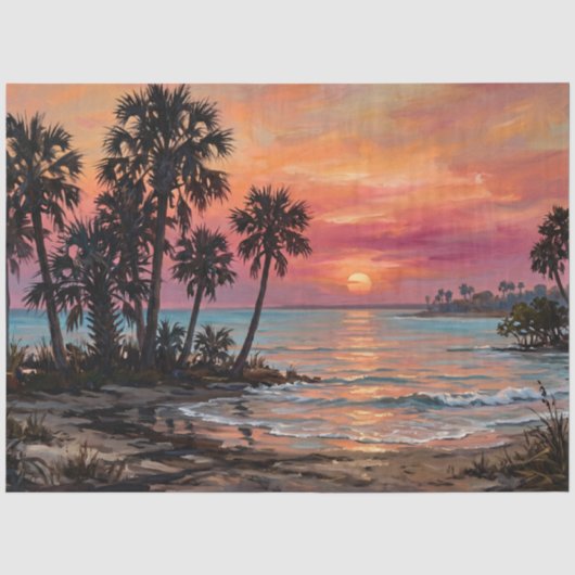 Palmboom Zonsondergang Silhouet Decoupage Tissuepapier (Voorkant)