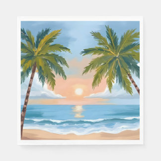 Palmboom Zonsondergang | Tropisch Strand Huwelijk Servet