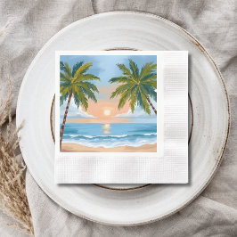 Palmboom Zonsondergang | Tropisch Strand Huwelijk Servet