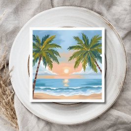 Palmboom Zonsondergang | Tropisch Strand Huwelijk Servet