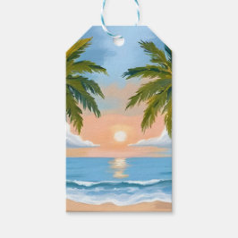 Palmboom Zonsondergang | Tropisch Strandhuwelijk Cadeaulabel