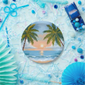 Palmboom zonsondergang | Tropische strand bruiloft Papieren Bordje (Feest)