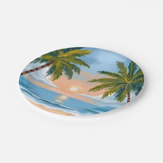 Palmboom zonsondergang | Tropische strand bruiloft Papieren Bordje (Gekanteld)