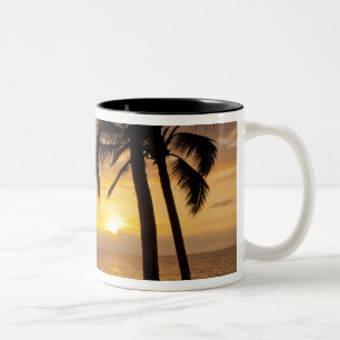 Palmboom zonsondergang tweekleurige koffiemok