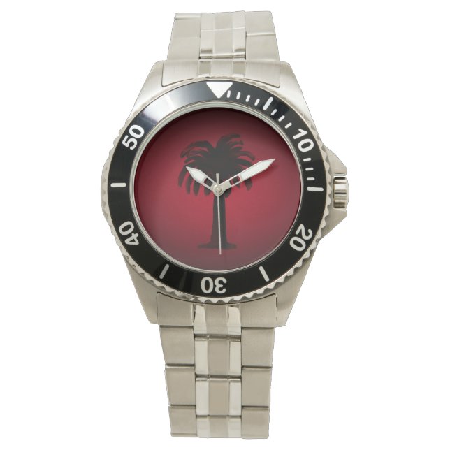 Palmboom/ Zwart & Burgandy-Design 2 Horloge (Voorkant)