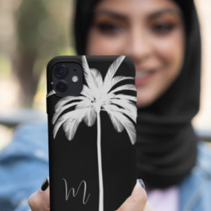 Palmboom zwart wit elegant monogram iPhone 15 case
