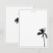 Palmboom zwart & wit minimalistisch monogram notitiekaartje (Voorkant / Achterkant)