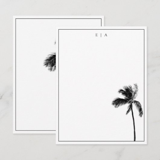 Palmboom zwart & wit minimalistisch monogram notitiekaartje (Voorkant / Achterkant)