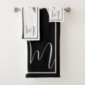 Palmboom zwart wit tropisch elegant monogram bad handdoek (Insitu)