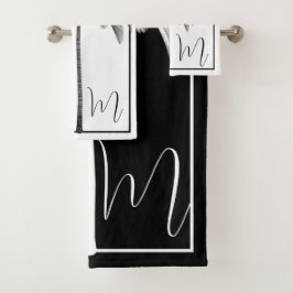 Palmboom zwart wit tropisch elegant monogram bad handdoek
