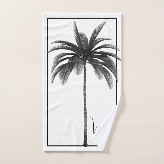 Palmboom zwart wit tropisch elegant monogram bad handdoek (Handdoek)