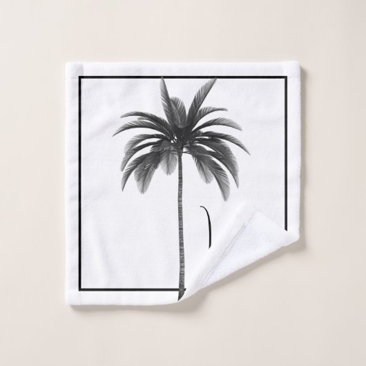 Palmboom zwart wit tropisch elegant monogram bad handdoek (Wasdoekje)