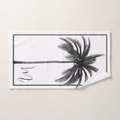 Palmboom zwart wit tropisch elegant monogram bad handdoek (Handdoek)