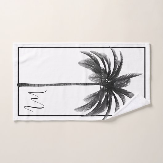 Palmboom zwart wit tropisch elegant monogram bad handdoek (Handdoek)