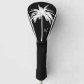Palmboom zwart wit tropisch elegant monogram golfheadcover (Voorkant)