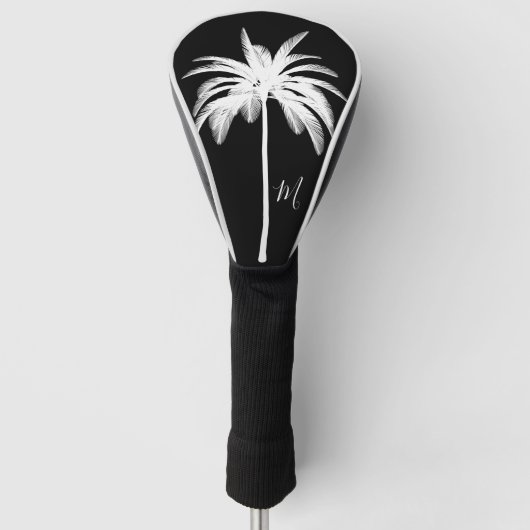 Palmboom zwart wit tropisch elegant monogram golfheadcover (Voorkant)