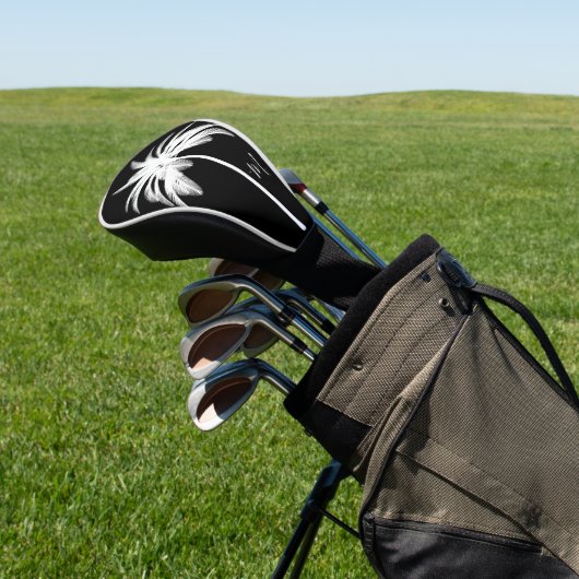 Palmboom zwart wit tropisch elegant monogram golfheadcover (Insitu)