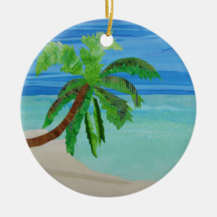 Palmboombeek Turquoise Ocean Coastal Ornamal Keramisch Ornament