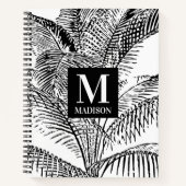Palmboombladeren Abstract monogram zwart-wit Notitieboek (Voorkant)