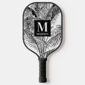 Palmboombladeren Abstract monogram zwart-wit Pickleball Paddle (Voorkant)