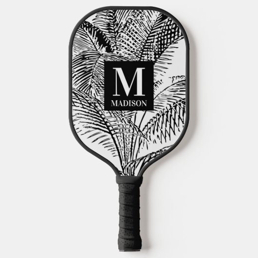 Palmboombladeren Abstract monogram zwart-wit Pickleball Paddle (Voorkant)