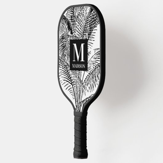 Palmboombladeren Abstract monogram zwart-wit Pickleball Paddle (Links)
