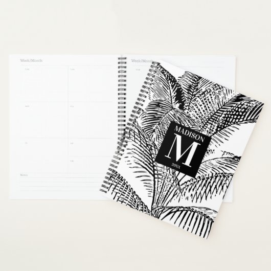 Palmboombladeren Abstract monogram zwart-wit Planner (Display)