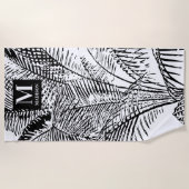 Palmboombladeren Abstract monogram zwart-wit Strandlaken (Voorkant)