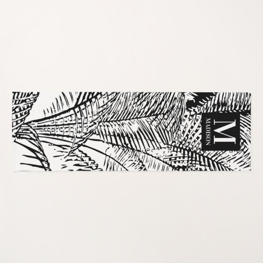 Palmboombladeren Abstract monogram zwart-wit Yogamat (Voorkant (horizontaal))