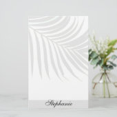 Palmboombladeren Gray Monogrammen Naam Unieke Koel Briefpapier (Staand voorkant)