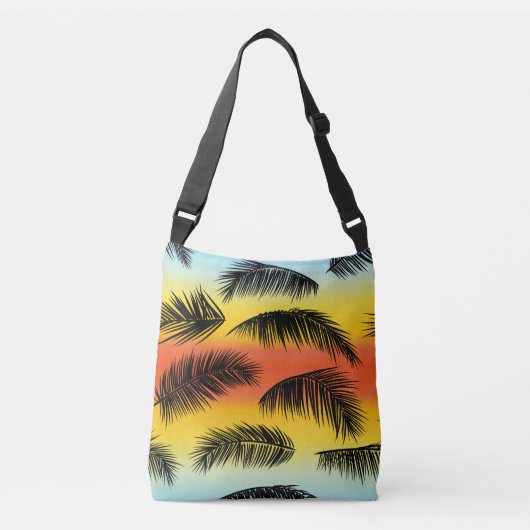 Palmboombladeren: naadloos patroon. crossbody tas (Voorkant)