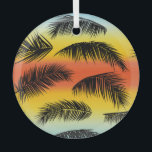 Palmboombladeren: naadloos patroon. glas ornament<br><div class="desc">Palmboombladeren naadloos. Speelse palmboombladeren patroon voor zomerse vibes. Palmen zwaaien in een naadloos ritme van de zomeromhelzing. Patroon,  zomer,  strand,  tropisch,  palm,  decor,  illustratie,  textiel,  abstract,  achtergrond,  waterverf,  mode,  natuur,  boom,  lente,  blad,  bloemig,  zwart,  naadloos,  silhouet</div>